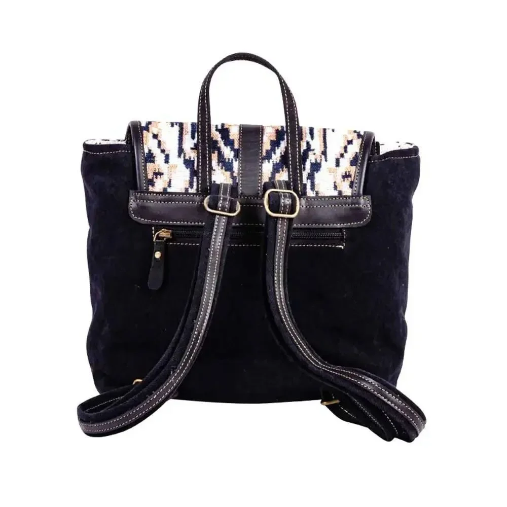 Myra Bag Handmade Jenson Backpack Upcycled Canvas & Cowhide Leather